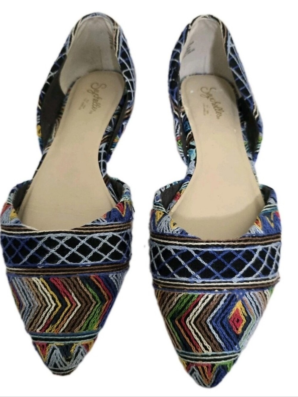 SEYCHELLES size 8 Colorful Textured Embroidered Pointed Toe D’Orsay Boho Flats